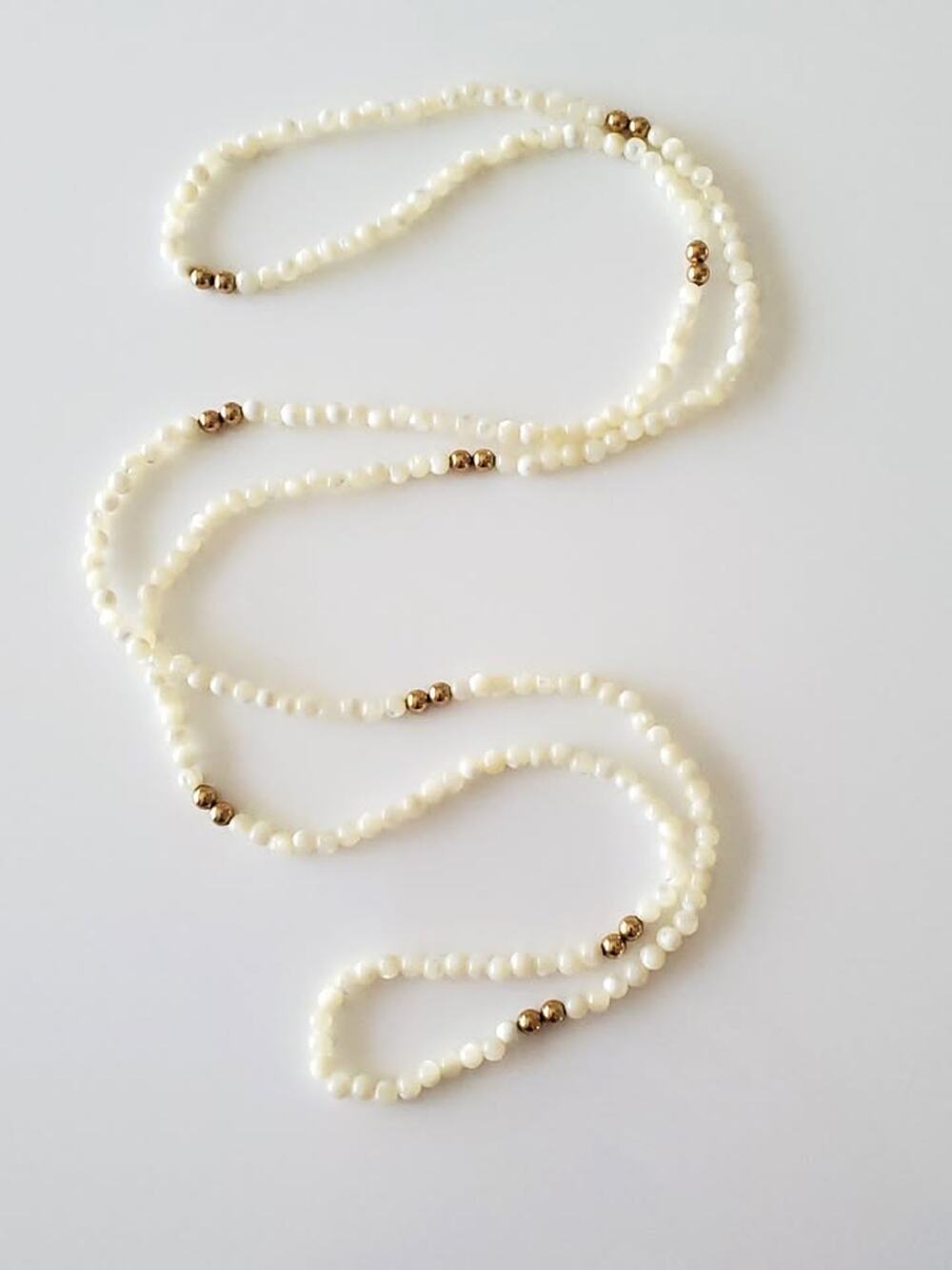 Vintage Mother of Pearl and Gold Beaded Necklace